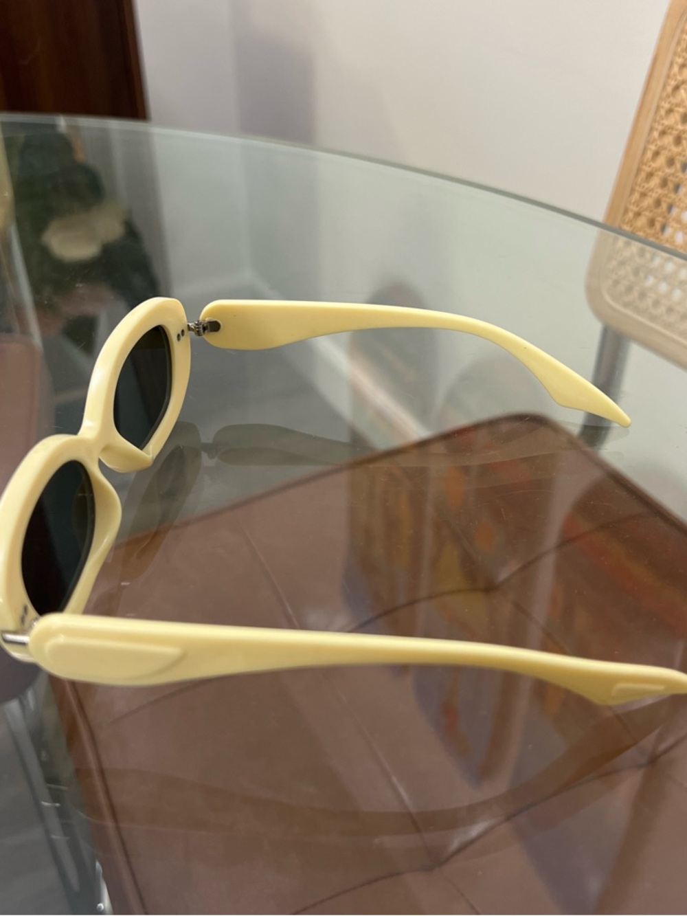 Cream Oval Retro Sunglasses - Black Lenses - Picture 3 of 3